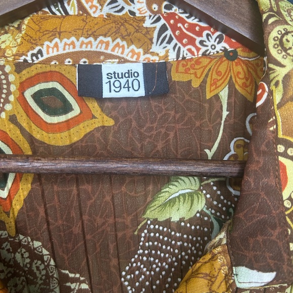 Studio 1940 Women's Tropical Button Down Shirt - Brown and Orange - Picture 2 of 6